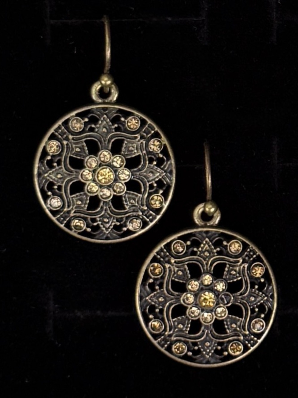 Pretty Bohemian chic bronze tone delicate circle bling pierced earrings